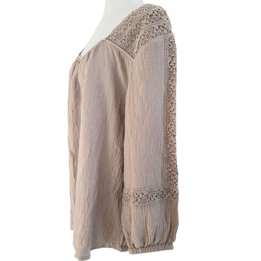 Soft Surroundings Asilah Taupe Square Neck Lace Pullover Peasant Blouse Top XL - Picture 5 of 8